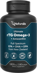 Naturalis Ultimate rTG Omega 3 Fish Oil 1800mg from Wild New Zealand Tuna | IFOS Certified & Sustainably Sourced | Full Spectrum Omega3s EPA, DHA & DPA | 180 Softgels