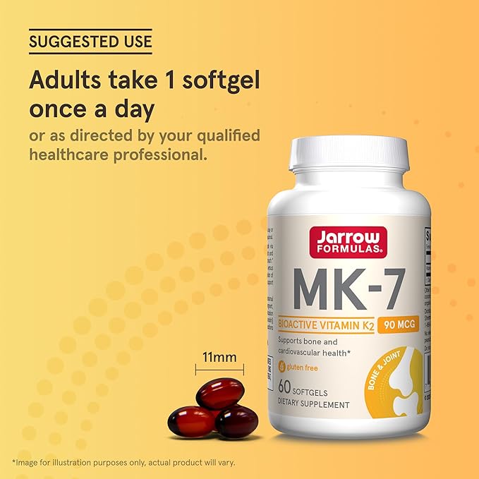 Jarrow Formulas MK-7 90 mcg - Bioactive Form of Vitamin K2-60 Servings (Softgels) - for Bone & Cardiovascular Health - Vitamin K2 MK-7 Dietary Supplement - Gluten Free