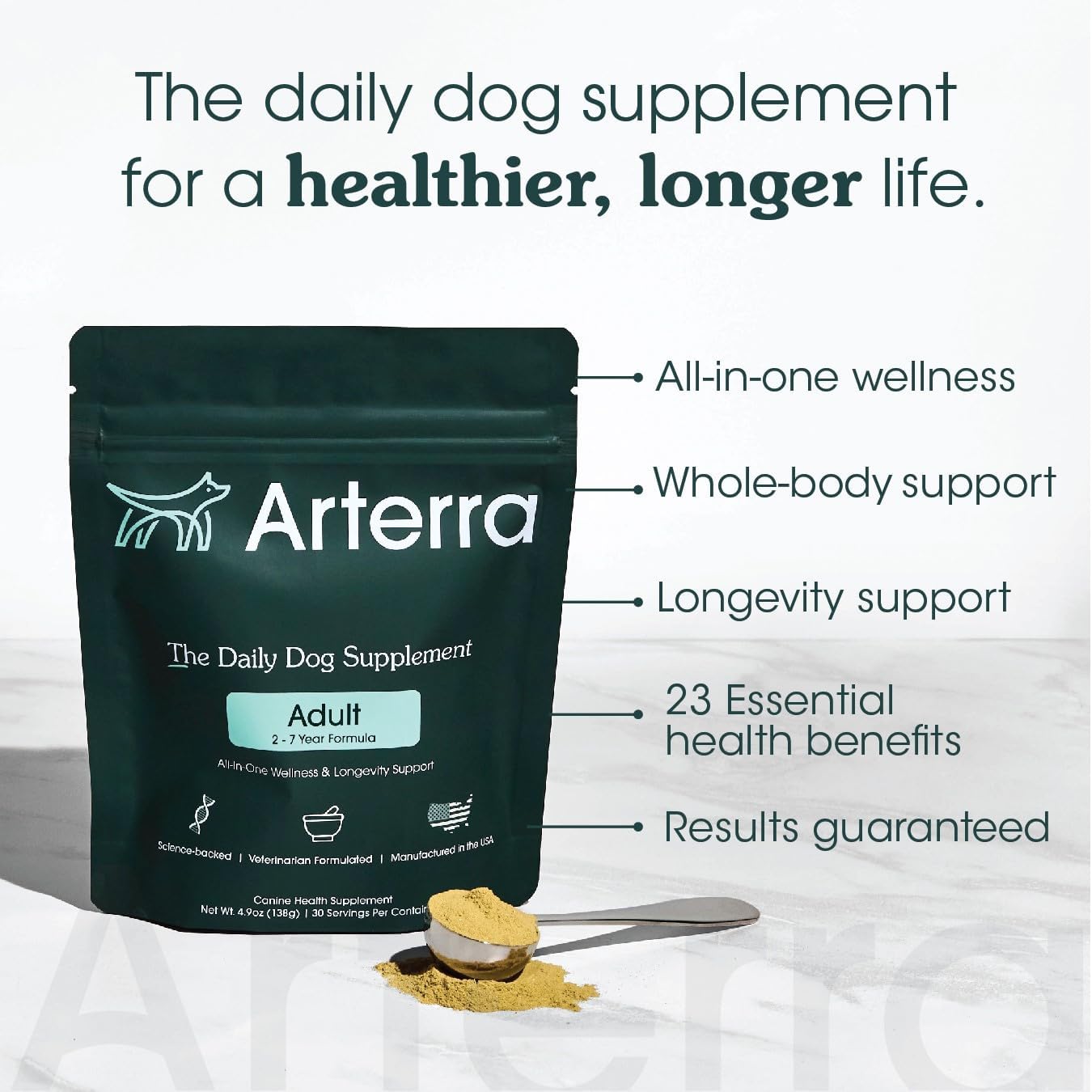 Adult Dog Powder Supplement & Food Topper – 46 Ingredients for Gut, Immune & Brain Health – Daily Longevity Multivitamin for Whole Body Wellness | 120 Scoops