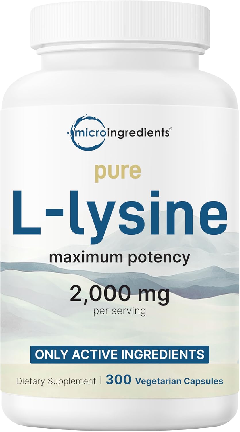 Pure L-Lysine 2,000mg, 300 Veggie Capsules | Maximum Potency, Easily Absorbed, Free Form | Essential Amino Acid for Collagen, Lip, & Immune Support | Clean Ingredients Without Fillers