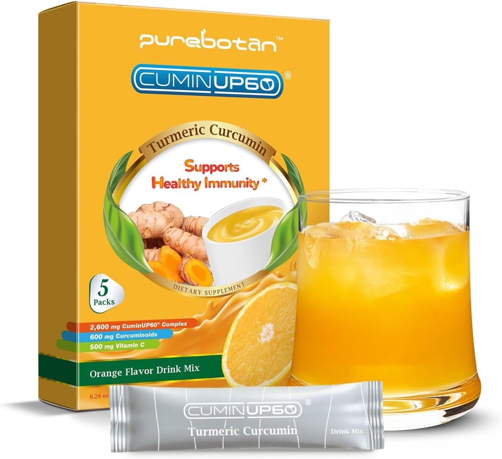 Turmeric Curcumin Drink Powder, Turmeric Immunity Shots with Vitamin C, Orange Flavor Instant Drink Mix Packets, High Absorption Curcumin Complex CuminUP60, Immune & Joint Support Supplement