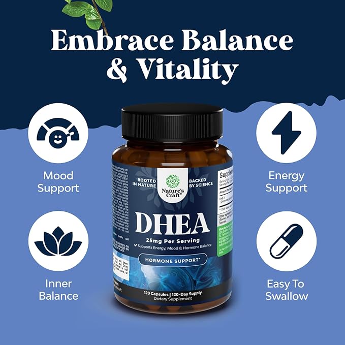 DHEA Supplement for Women & Men - Pure DHEA 25mg for Hormone Balance, Improves Mood Stability, Brain Function, Immune System, Energy & Fertility - Dehydroepiandrosterone Capsules for Adults - 120 Ct