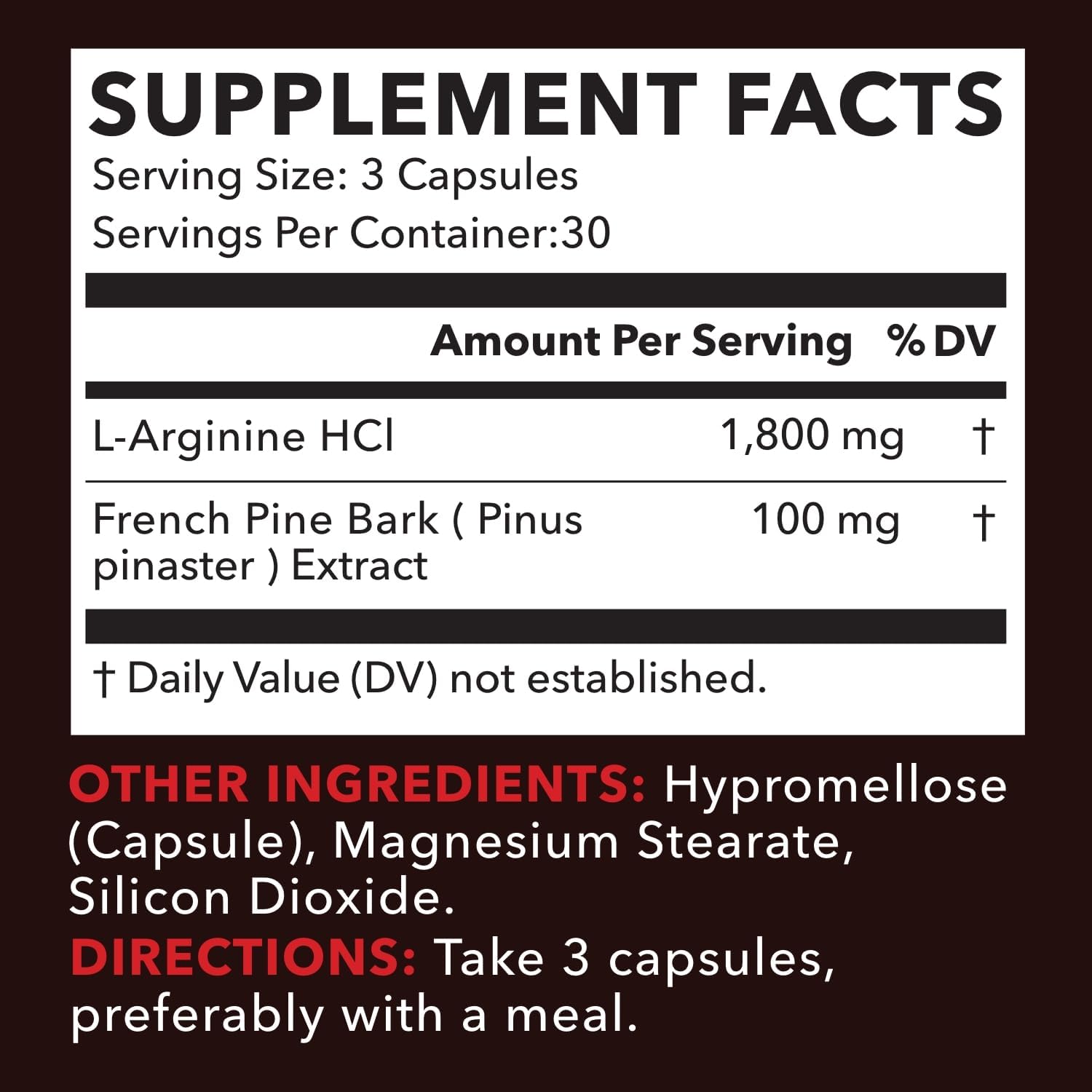 L-Arginine 1800mg and Pine Bark Extract 100mg - Nitric Oxide Supplement for Men - Performance Supplement for Men's Health - 90 Count - Endurance, Recovery Support - Vegan, Non-GMO Capsules
