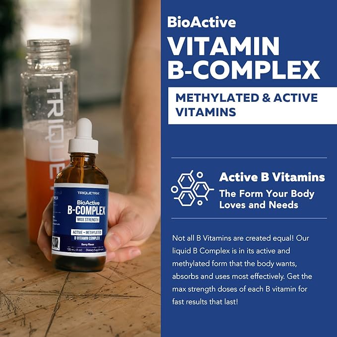 BioActive Vitamin B Complex - Blood Stream Ready, Methylated B Complex - Featuring Methylfolate, 3 BioActive Forms of B12, BenfoPure® B1 & Pantesin® B5 - 12 B Vitamins in Clinical Doses - Liquid 4 oz