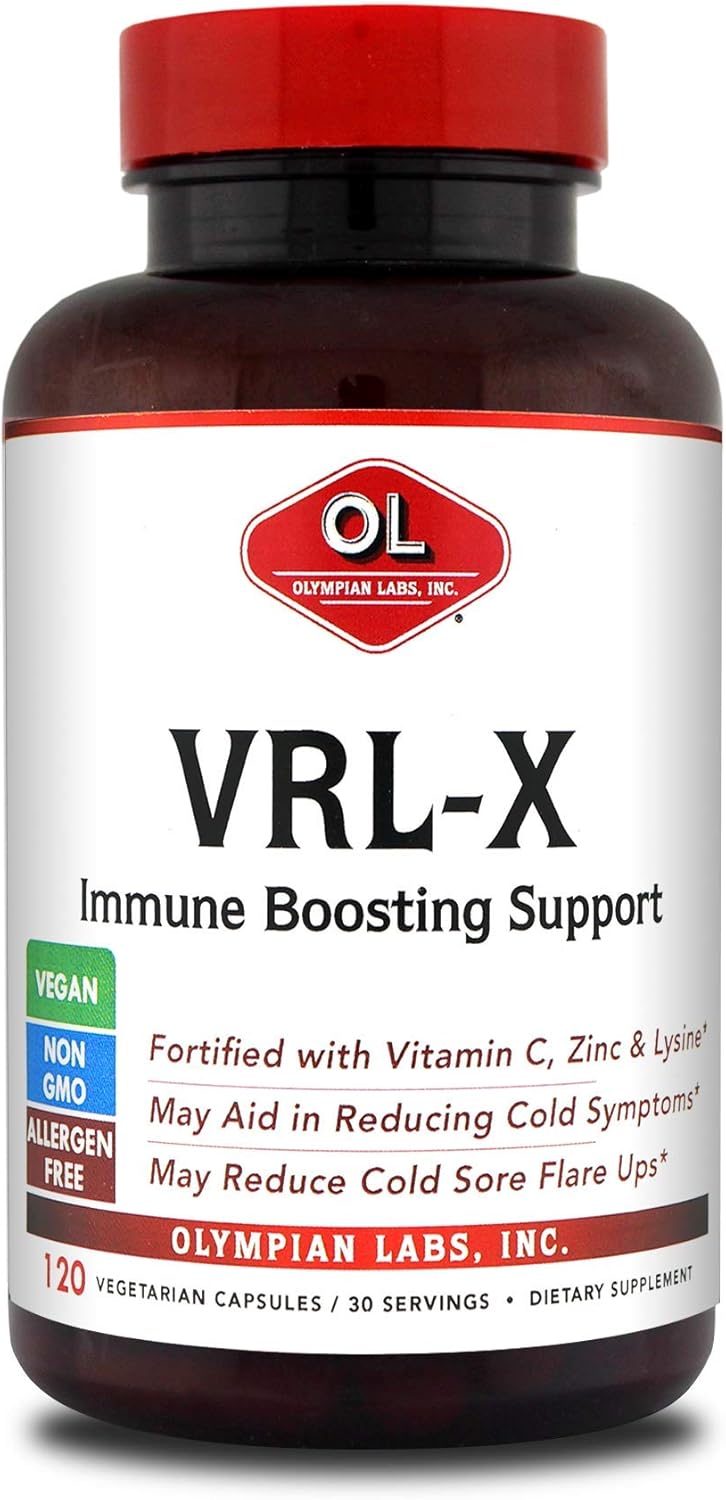 Olympian Labs VRL-X Advanced Immune Support, Vitamin C, Zinc & Lysine, May Aid in Cold Sore Relief, 120 Capsules