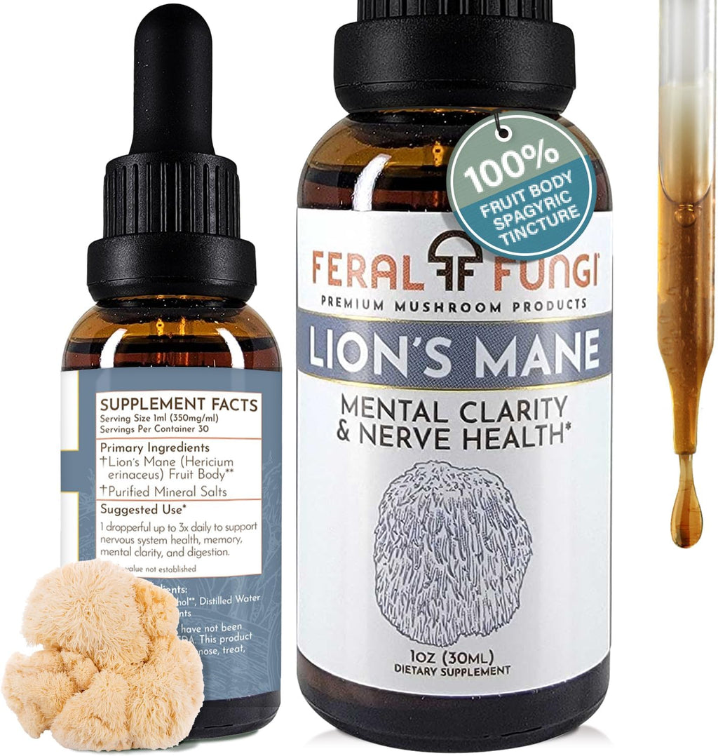 Lion’s Mane Extract – Triple-Extracted Spagyric Tincture for Brain and Nerve Function – 100% Fruiting Body – Natural Flavor – Grown and Made in The USA – 1 oz