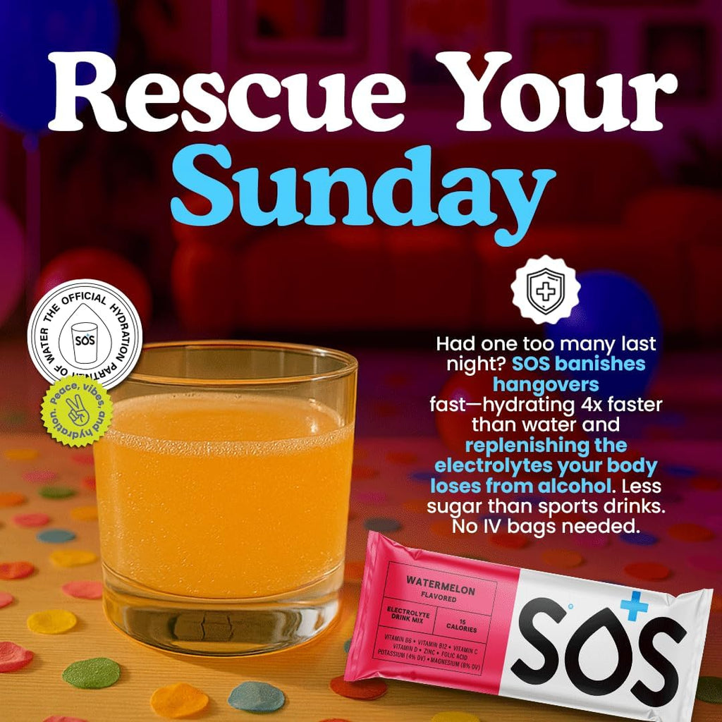 SOS Hydration Electrolyte Packets | 20 Servings | Essential Vitamins | Low Sugar | Keto-Friendly Hydration Powder | Variety