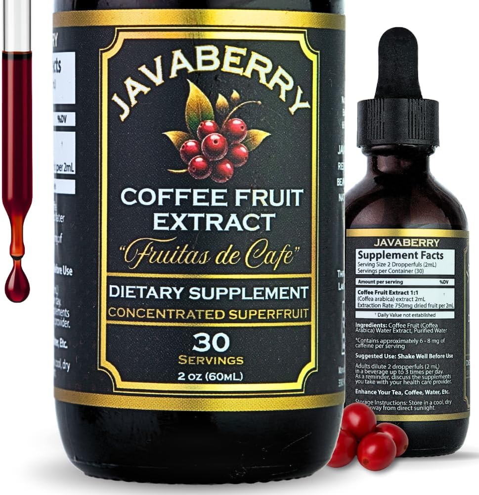 Javaberry Coffee Fruit Extract – Brain Supplement for Focus, Memory & Clarity – Supports BDNF & Mental Energy – Natural Antioxidant Nootropic Liquid with Polyphenols – 60ml (30 Servings)