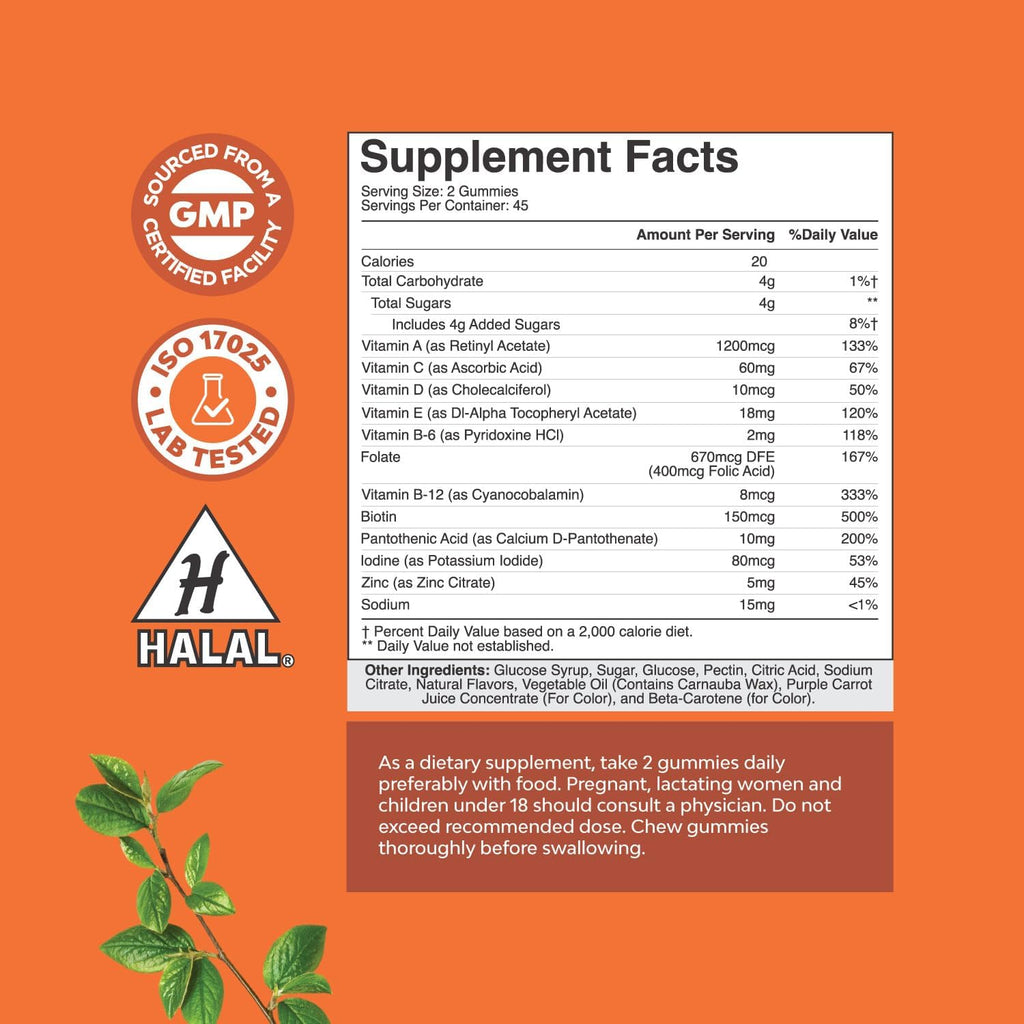 Multivitamin Gummies for Adults - Halal Multivitamin Gummy with B12 Biotin - Gelatin-Free Gummy Multivitamins for Men & Women - Vitamin Gummies with Zinc & Vitamin D - Non-GMO Gluten-Free - 90 Count