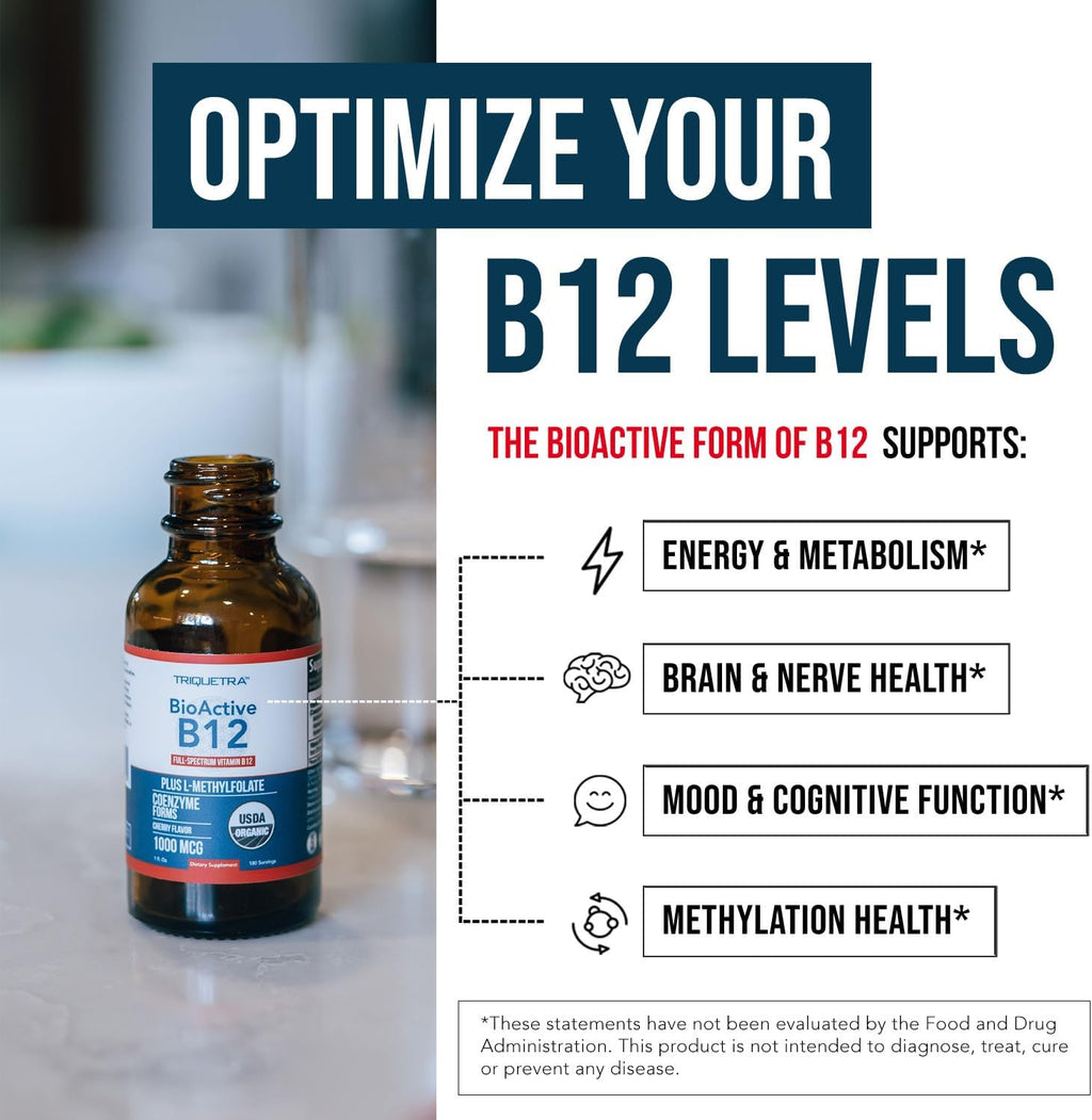 BioActive Vitamin B12 5000 mcg | Contains 3 BioActive Forms B12 Plus Methylfolate Cofactor - Methyl B12, Adenosyl B12 & Hydroxy B12 | Sublingual Form, Cherry Flavor, Organic, Vegan (60 Servings)