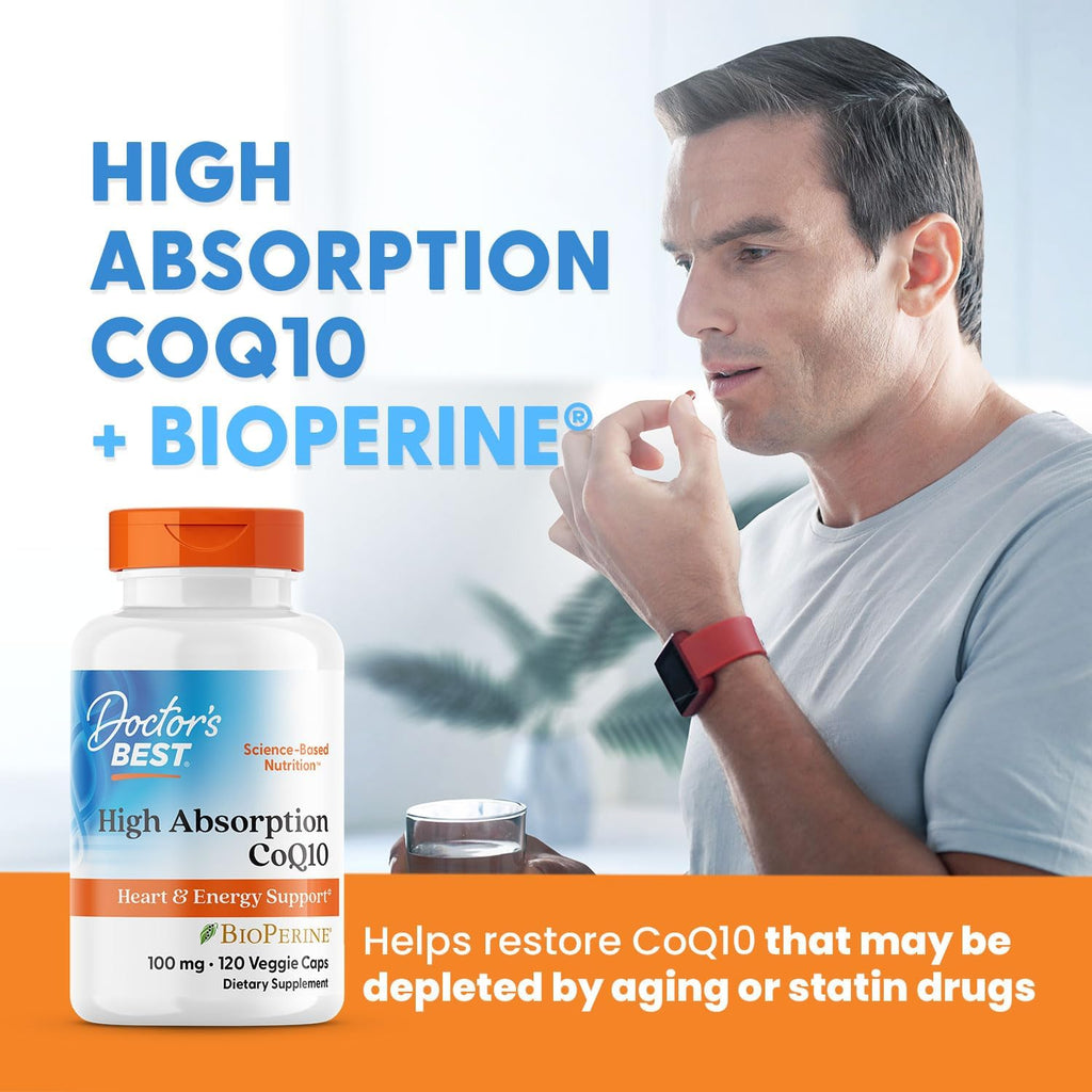 Doctor's Best High Absorption CoQ10 with Bioperine, Heart Health & Energy Production, Non-GMO, Gluten & Soy Free, Vegan, 100 Mg, 120 count