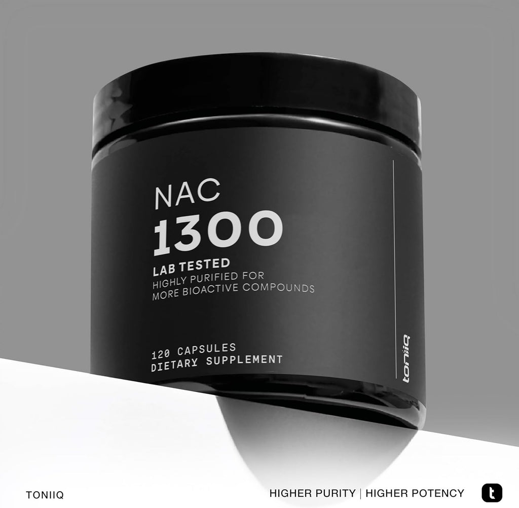 Toniiq 1300mg NAC - 2 Month Supply - Min. 98%+ Tested Purity - Ultra High Strength Bioavailable NAC Cysteine Supplement - 120 Vegetarian N Acetyl Cysteine Capsules -Lab Tested TQ