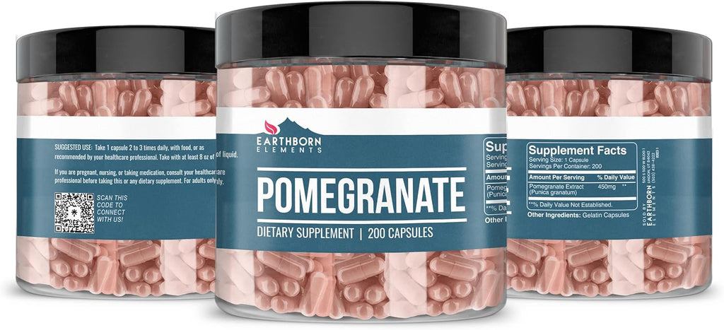 Earthborn Elements Pomegranate 200 Capsules, Pure & Undiluted, No Additives