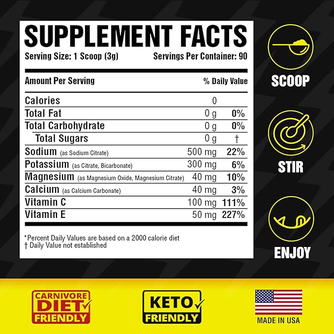 Keto Electrolytes Powder - Premium Hydration for Balanced Support and Optimal Energy - Zero Sugar, Zero Calorie Electrolyte Powder for Daily Use - 90 Servings (Unflavored)