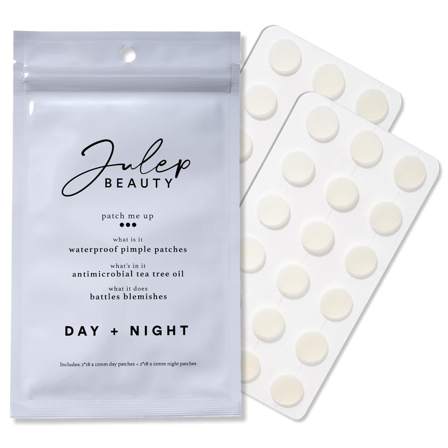 Julep Patch Me Up Waterproof Pimple Patches for Face – 72 Hydrocolloid Clear Acne Patches with Tea Tree Oil, Ultra-Thin Acne Stickers, Reduces Blemishes & Scarring – 48 8mm & 24 12mm Patches
