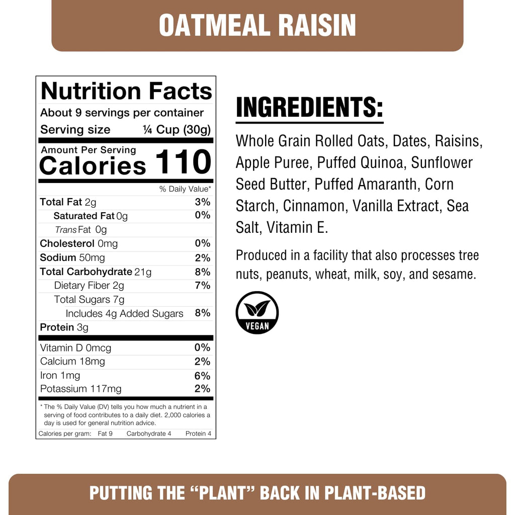 PLANTSTRONG Classic Oatmeal Raisin Cookie Granola Snack Mix - Whole Grain, Naturally Sweetened With Fruit, Plant Based, Oil Free - Pack of 4 x 9oz Bags