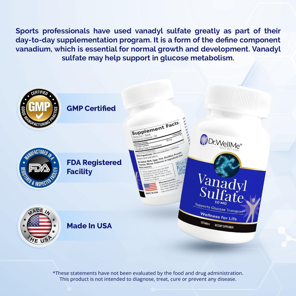 Dr.WellMe Nutrition Vanadyl Sulfate Supplement 10 mg, Maintains Healthy Blood Sugar Level, 100 Tablets, Pack of 3