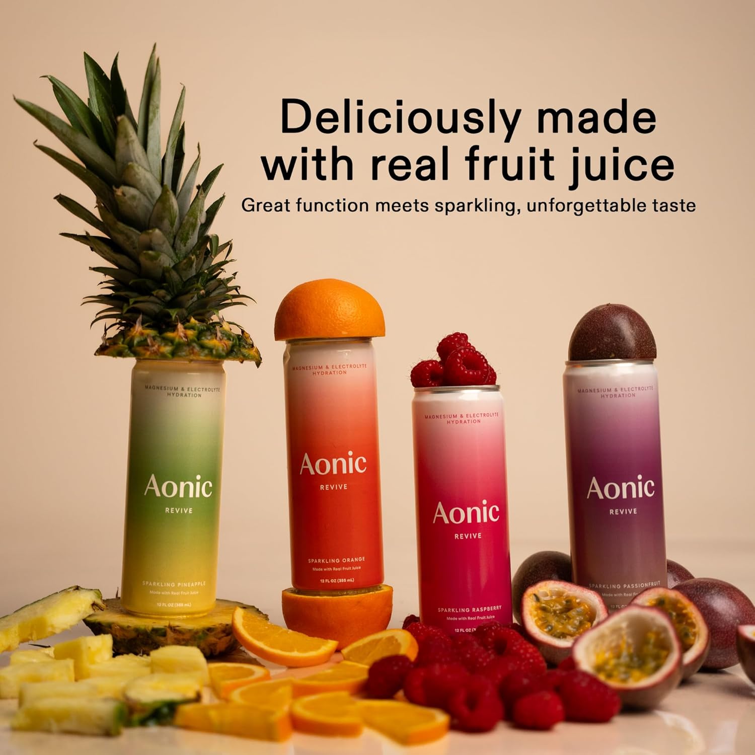 Aonic Revive Sparkling Raspberry – Functional Hydration Drink, Magnesium + Potassium Electrolytes, Delicious Taste, Real Fruit Juice, 12oz (12 Pack)