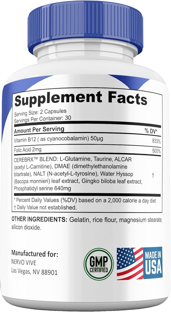 NervoVive Capsules, Nervo Vive Pills All Natural Formula Premium Cognitive Nerve Supplement Nerve Care, 3 Month Supply (3 Pack)
