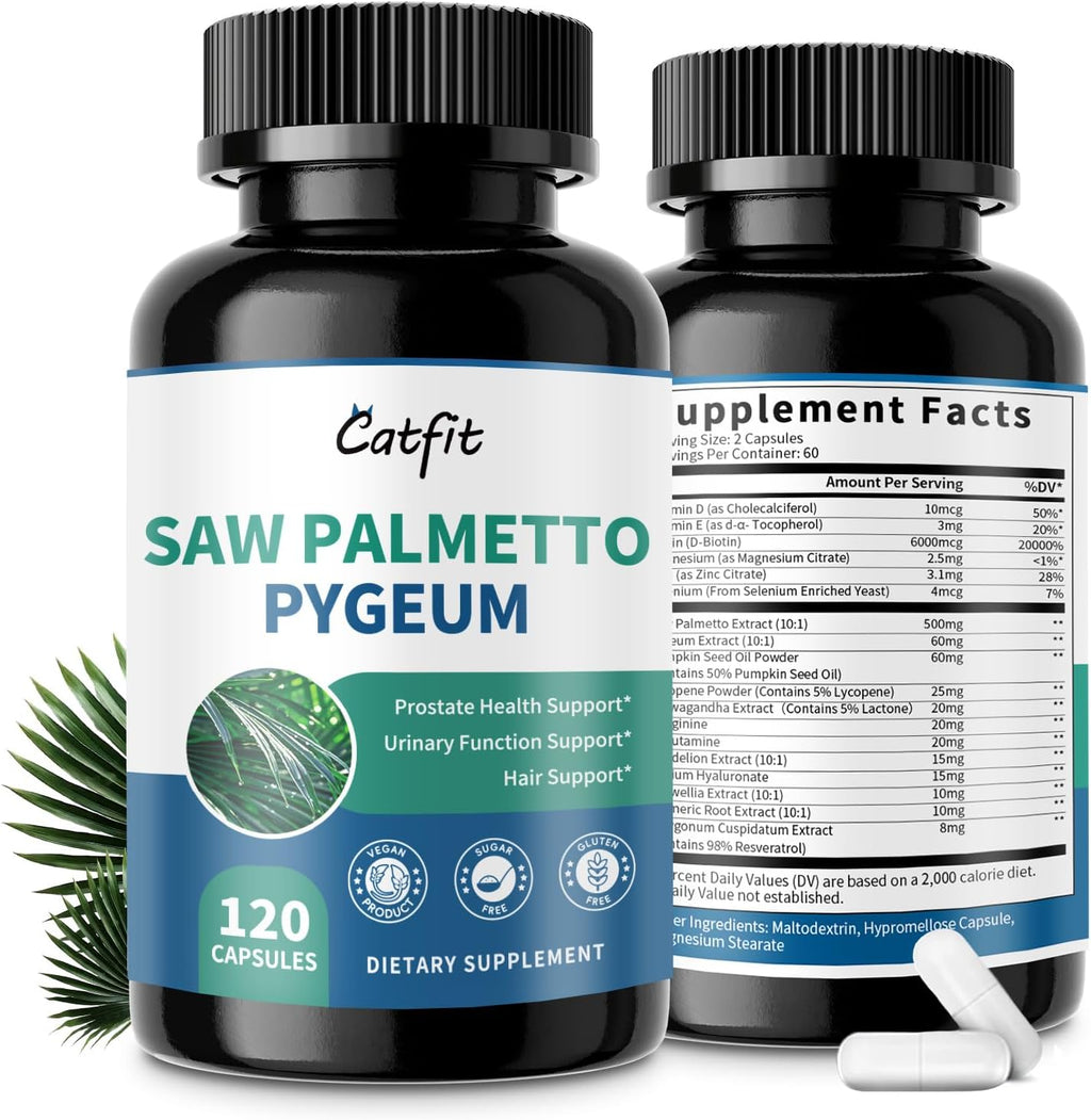 Saw Palmetto for Men – Prostate Health & Urinary Support, DHT Blocker for Men, 500mg Saw Palmetto with Pumpkin Seed Oil, Pygeum, Zinc, Vitamin D & E, Biotin, Magnesium – 120 Capsules