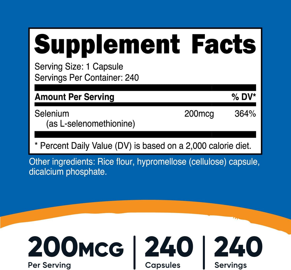 Nutricost Selenium 200mcg, 240 Vegetarian Capsules, Non-GMO, Gluten Free L-Selenomethionine