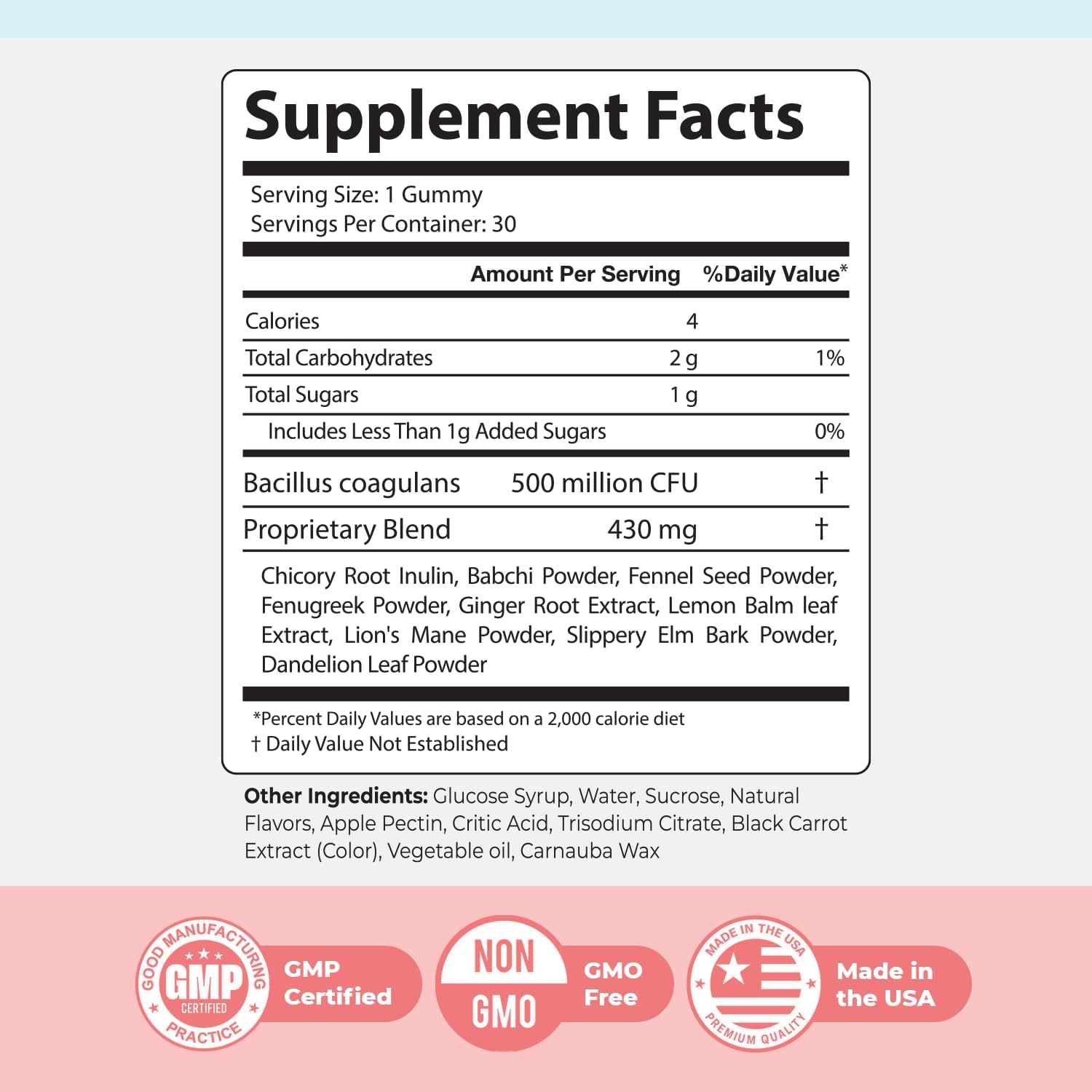 PrimeBiome Probiotic Gummies – Plant-Based Blend with Inulin, Lion’s Mane, Ginger & More– Non-GMO, No Stimulants, GMP Certified – 30 Gummies, 1 Month Supply
