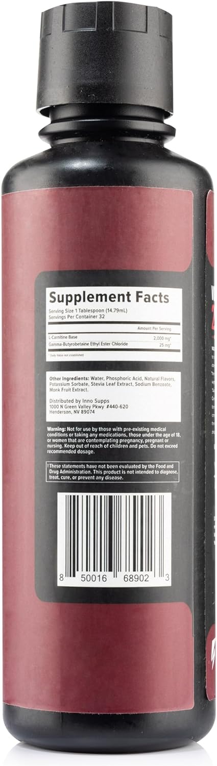 InnoSupps Volcarn 2000 - L-CARNITINE Advanced Energy Liquid | ATP Enhancer with GBEEC | Boosts Energy, Enhances Focus, Caffeine Free, No Artificial Sweeteners | 32 Servings (Rainbow Sherbet)