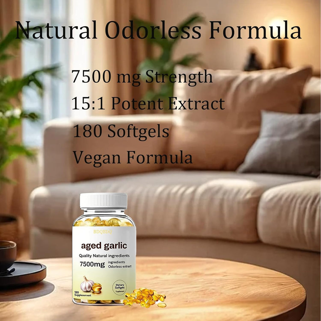 Aged Garlic Extract 7500mg Odorless - 180 Softgels | Organic, Non-GMO, Gluten-Free | Supports Immune Health (1bottle)