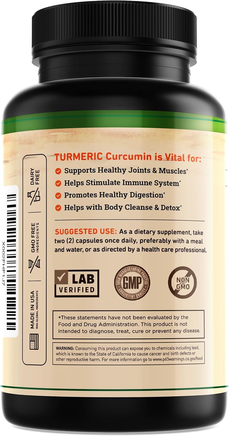 Nature's Base Turmeric and Ginger Supplement - with Curcumin, Apple Cider Vinegar & BioPerine Black Pepper Extract - 95% Curcuminoids - 60 Capsules