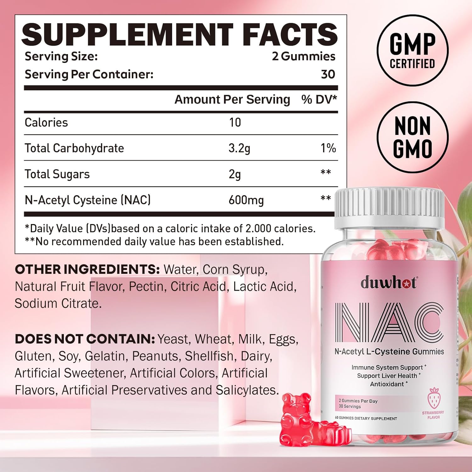 NAC Gummies 600mg, N Acetyl Cysteine Supplement NAC Chewable for Antioxidants & Immune Support, Lung & Liver Health, Natural Strawberry Flavor, 60ct