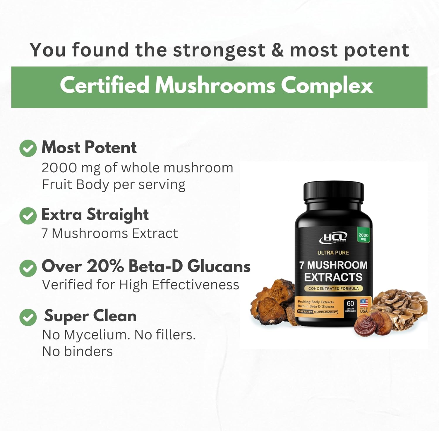 Mushroom Supplement Extracts of Lions Mane Cordyceps Chaga Reishi Turkey Tail Maitake Shiitake Capsules - Natural Vitamins Minerals Antioxidants Supplement - Made in The USA