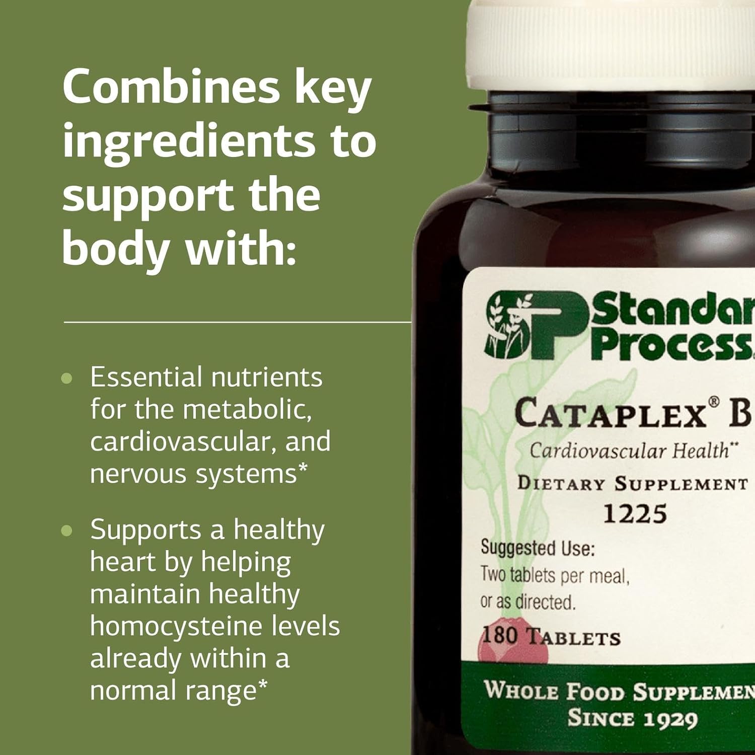Standard Process Inc. Cataplex B - Whole Food Formula with Niacin, Vitamin B6, Thiamine, and Inositol for Heart Health, Metabolism, and Cholesterol Maintenance - 180 Tablets