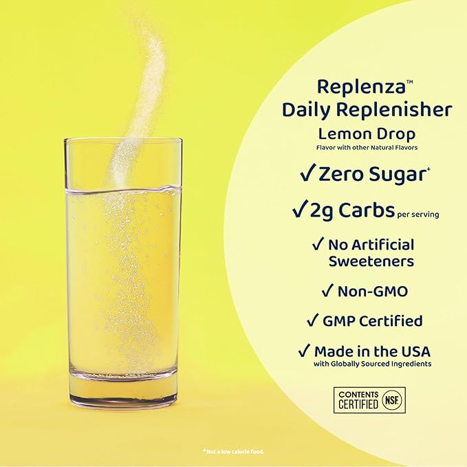 Replenza Daily Replenisher GLP-1 Nutritional Support, Powder, Muscle Recovery, Digestive Health & Skin Elasticity Mix of Amino Acids, Prebiotics and Collagen Peptides – Lemon Flavored, 30 Scoops