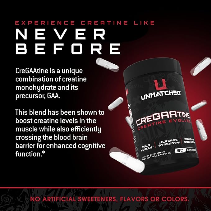Unmatched CreGAAtine Optimized Creatine | Creatine Monohydrate + GAA (Guanidinoacetic Acid) | Muscle Build, Strength, Recovery | 180 Capsules, 60 Servings (Unflavored)