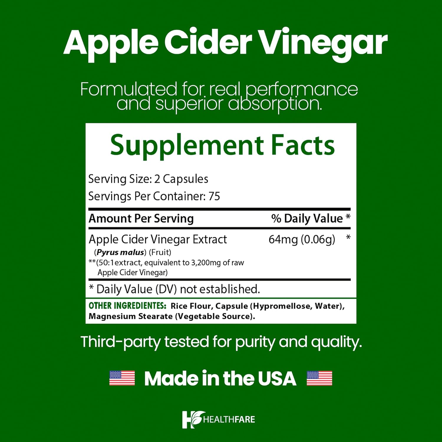 Apple Cider Vinegar Capsules 3200mg | 150 Vegan Capsules | Maximum Strength ACV Supplement | Natural Cleanse Support | Non-GMO & Gluten-Free | Made in USA