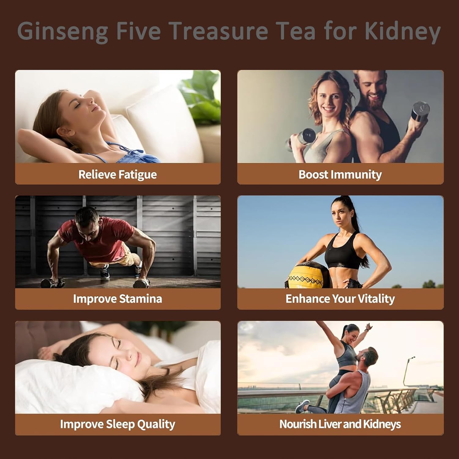 Ginseng Five Treasure Tea, 20 Teabags, Kidney Tea Formula Ginseng Six Treasure Traditional Chinese Herbal Tea Detox for Men & Women