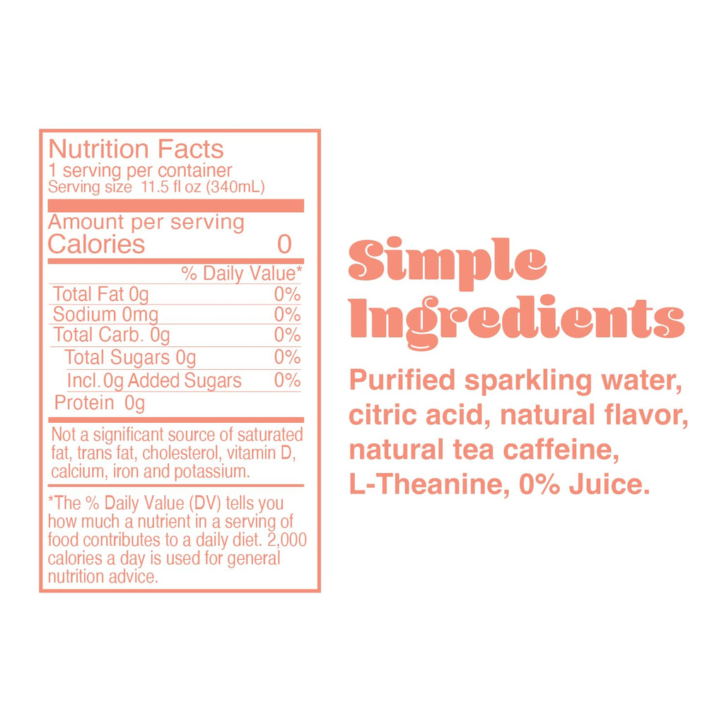PHOCUS Caffeinated Sparkling Water, Peach, 75mg Natural Caffeine Plus L-Theanine, Zero Sugar, Zero Calories, No Artificial Sweeteners, 11.5 fl oz Cans (Pack of 12)