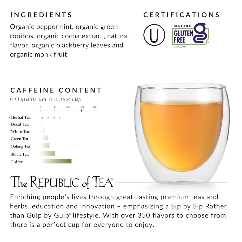 The Republic of Tea - Peppermint Bark, Cool Winter Herb Tea, 36 Tea Bags, Caffeine-Free