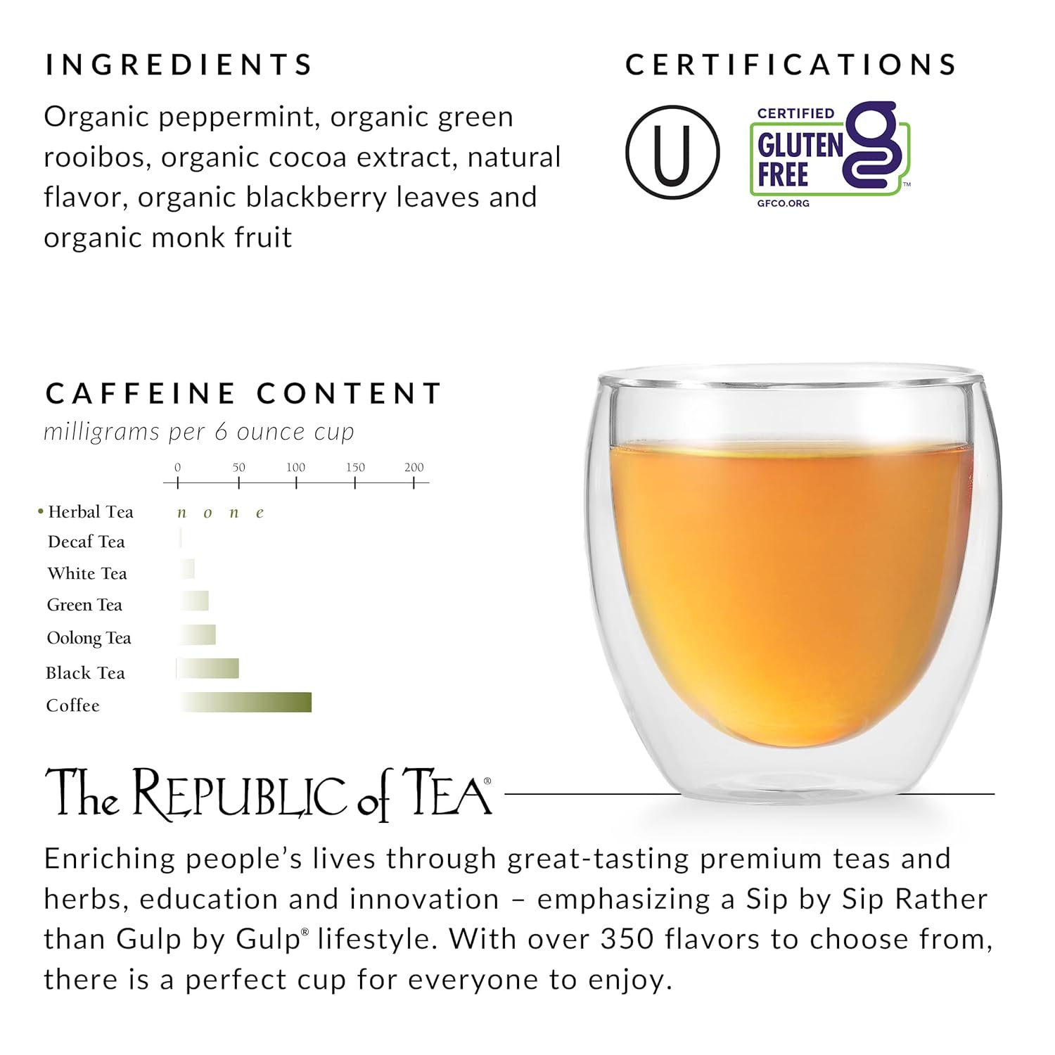 The Republic of Tea - Peppermint Bark, Cool Winter Herb Tea, 36 Tea Bags, Caffeine-Free