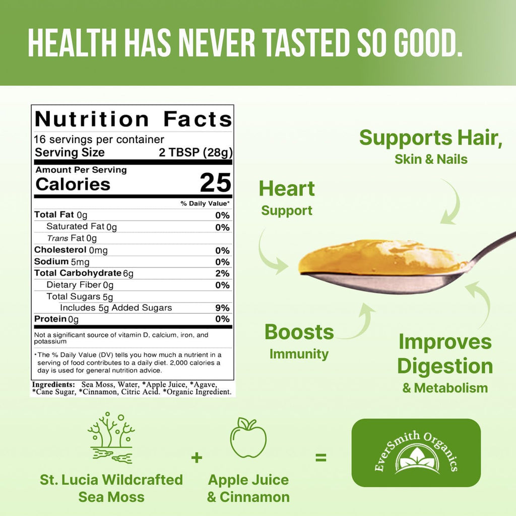Wildcrafted Irish Sea Moss Gel | Made in USA | Rich in Vitamins & Minerals | Sea Moss Gel Raw | Nutritional Supplement | Apple (16 oz)