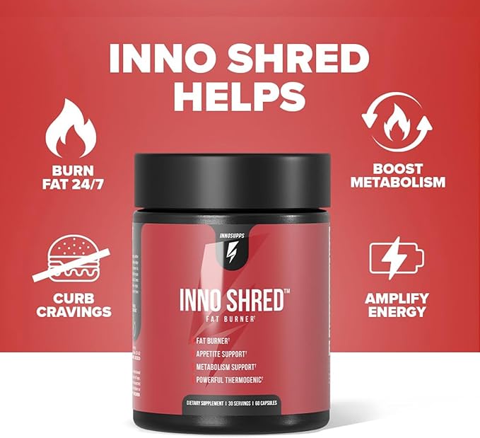 Inno Shred Fat Burner for Men and Women with 100mg Capsimax, Grains of Paradise, Organic Caffeine, Green Tea Extract, Appetite Suppressant, Weight Loss (60 Veggie Capsules) | (with Stimulant)
