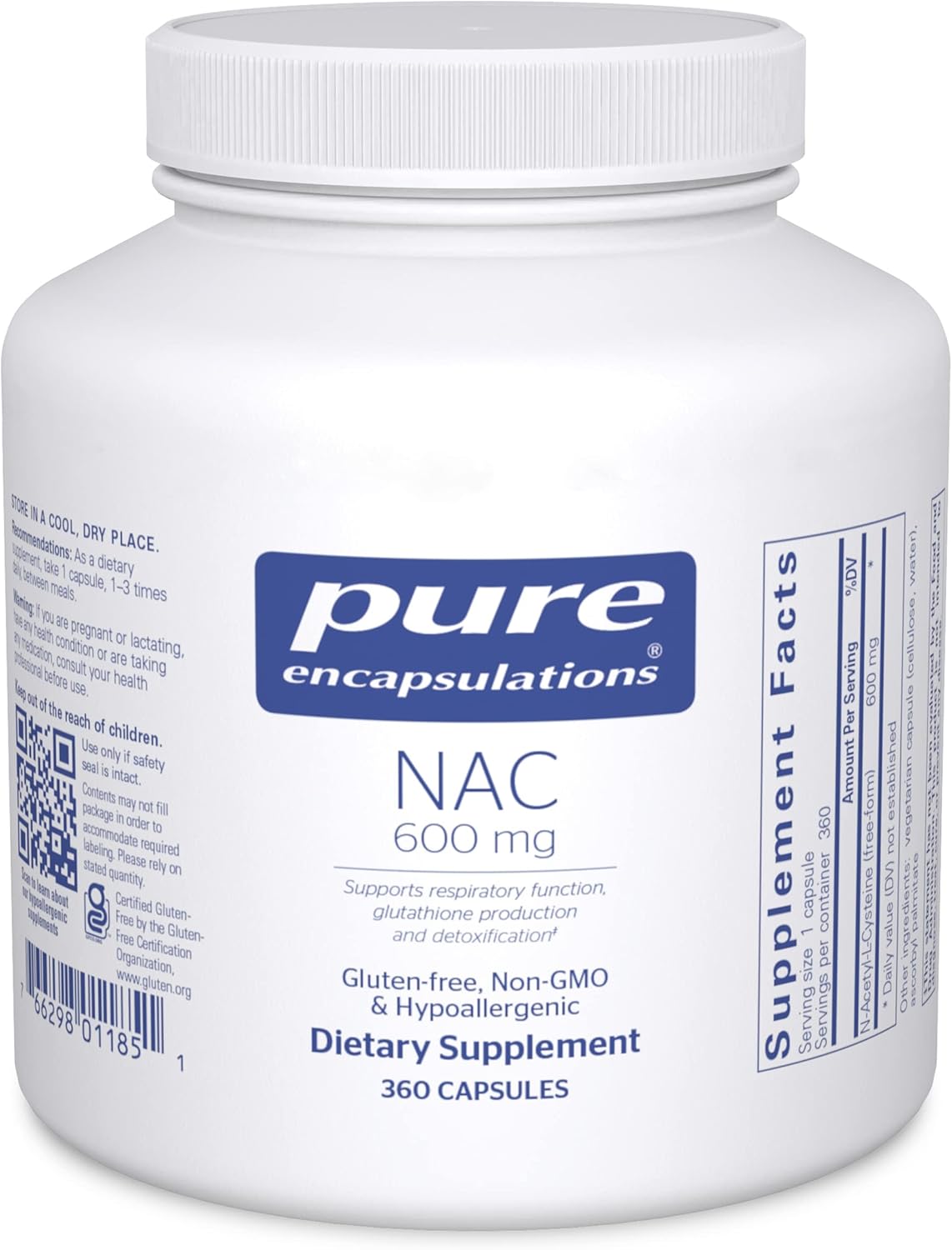 Pure Encapsulations NAC 600 mg - N-Acetyl Cysteine NAC Supplement for Lung Health & Immune Support, Liver Support & Antioxidants* - with Freeform N-Acetyl-L-Cysteine - 360 Capsules