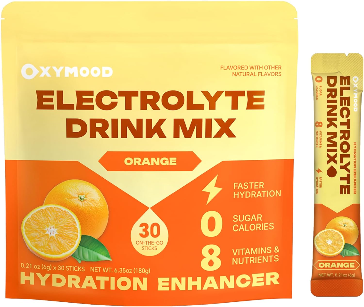 Sugar Free Electrolytes Powder Packets - Salty High Sodium Hydration Packets, Electrolytes Drink Mix for Fitness Enthusiasts & Outdoor Workers, Calories Free(Orange 30 Sticks)