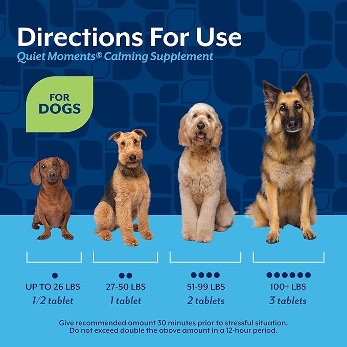 NaturVet Quiet Moments Calming Aid Melatonin Dog Supplement – Helps Reduce Stress in Dogs – for Pet Storm Anxiety, Motion Sickness, Grooming, Separation, Travel – 30 Ct. Tablets