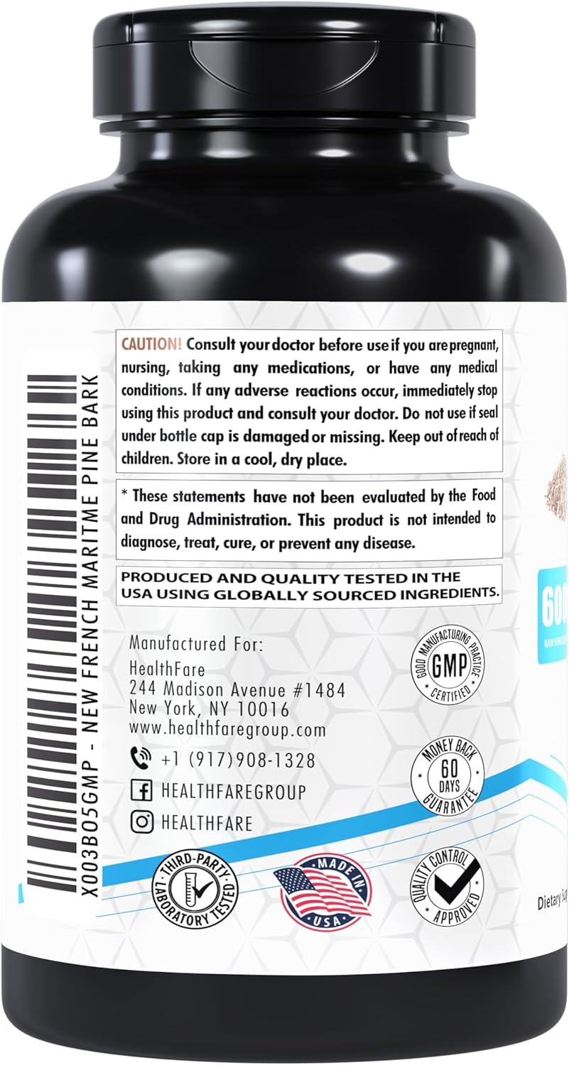 French Maritime Pine Bark Extract 6000mg | 200 Vegan Capsules | 95% Proanthocyanidins | Non-GMO | Gluten-Free | Made in The USA