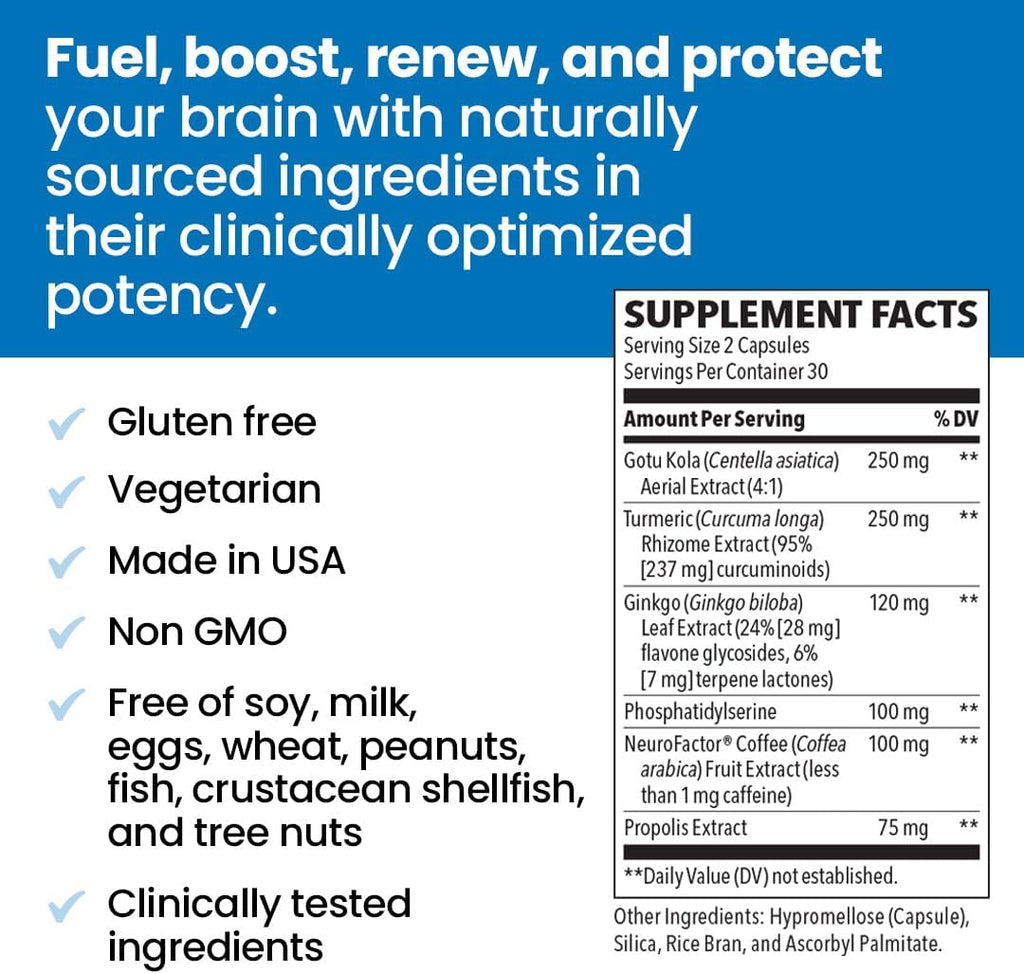 NeuroQ Memory & Focus - Boosts Cognitive Performance & Brain Function - Neuroprotective Formula by Dr. Dale Bredesen - Gotu Kola Ginkgo Phosphatidylserine & Propolis - 60 Capsules (Pack of 2)