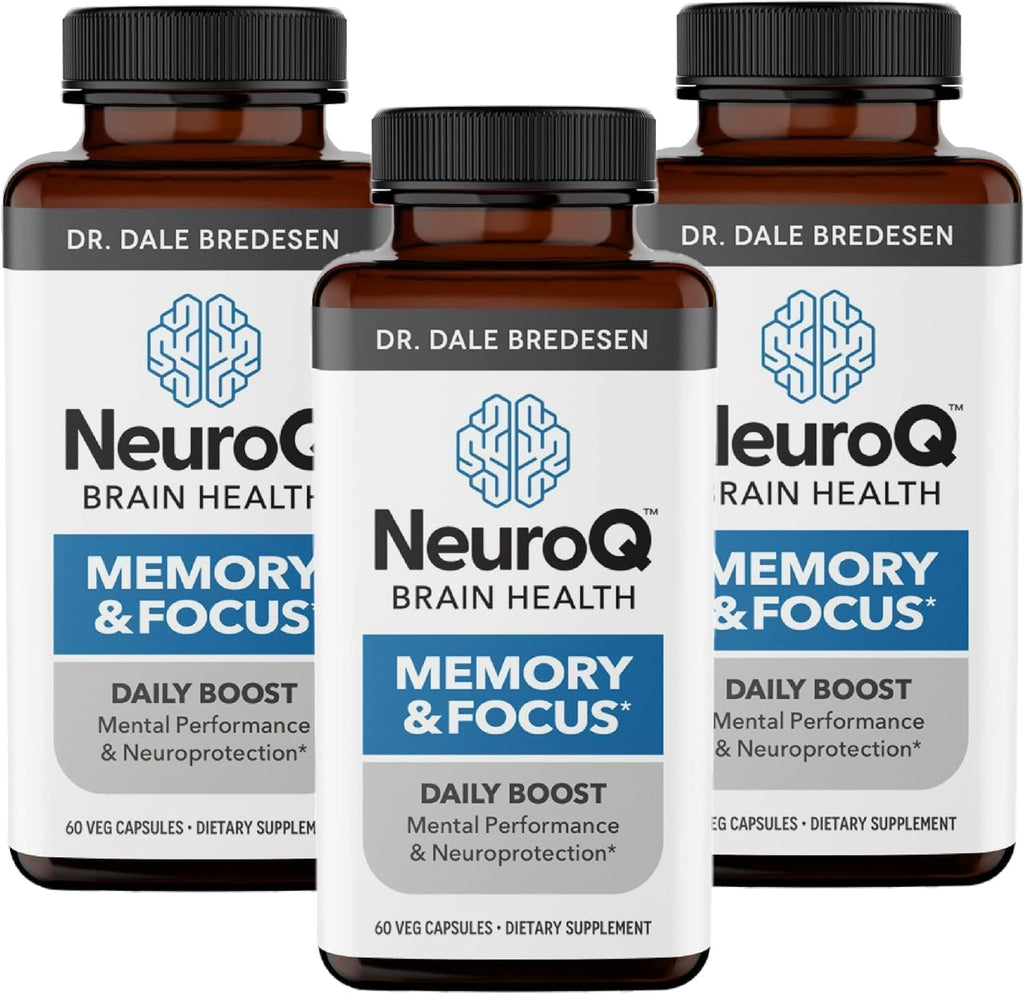 NeuroQ Memory & Focus - Boosts Cognitive Performance & Brain Function - Neuroprotective Formula by Dr. Dale Bredesen - Gotu Kola Ginkgo Phosphatidylserine & Propolis - 60 Capsules (Pack of 3)