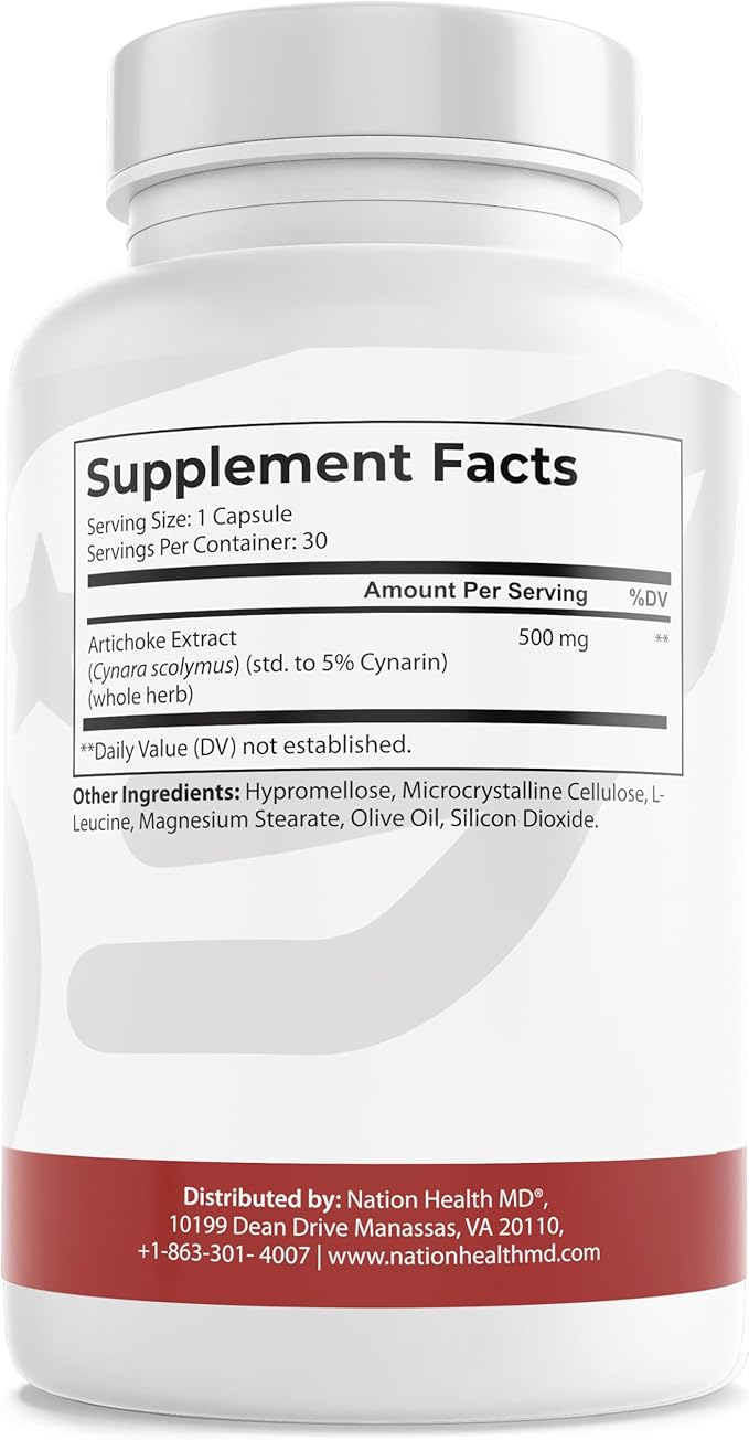 Artichoke 500 mg - Natural Artichoke Leaf Extract for Liver Health Supplement - Digestive Support for Women & Men - Vegan, Dairy & Gluten Free, Non-GMO - 30 Capsules