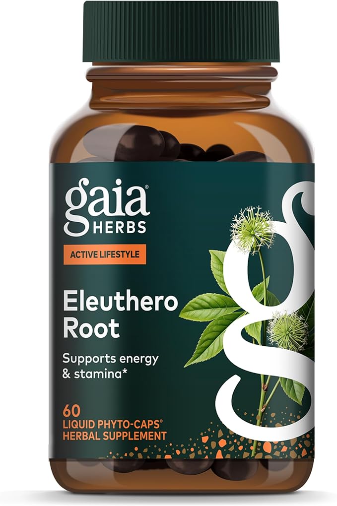 Gaia Herbs Eleuthero Root - Energy, Stamina & Mental Endurance Support* - Eleuthero Root (Siberian Ginseng) Adaptogen Herbal Supplement - 60 Vegan Liquid Phyto-Capsules (60 Servings)