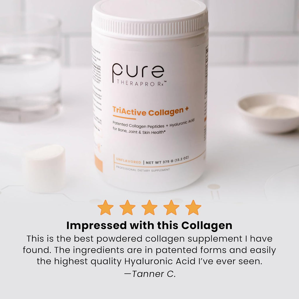 Pure Therapro Rx TriActive Collagen Plus, Collagen Powder for Hair, Skin, Nails, Bones & Joints, Hydrolyzed Collagen Powder w/Patented Peptides, Unflavored Multi Collagen Protein Powder, 30 Servings